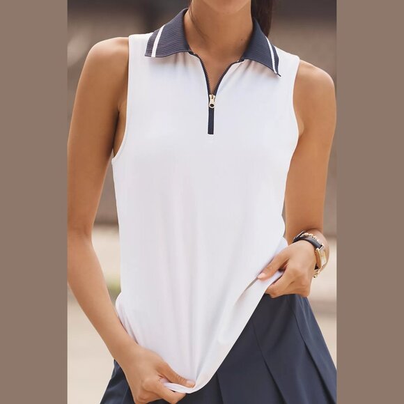 NEW Varley - Size M, Women's Jerry Collared Tank Top - White/ Blue Nights - Picture 4 of 4